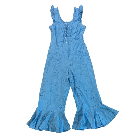 Lulu's Pants - Lulu's Morning Glory bright blue eyelet lace-up jumpsuit size S